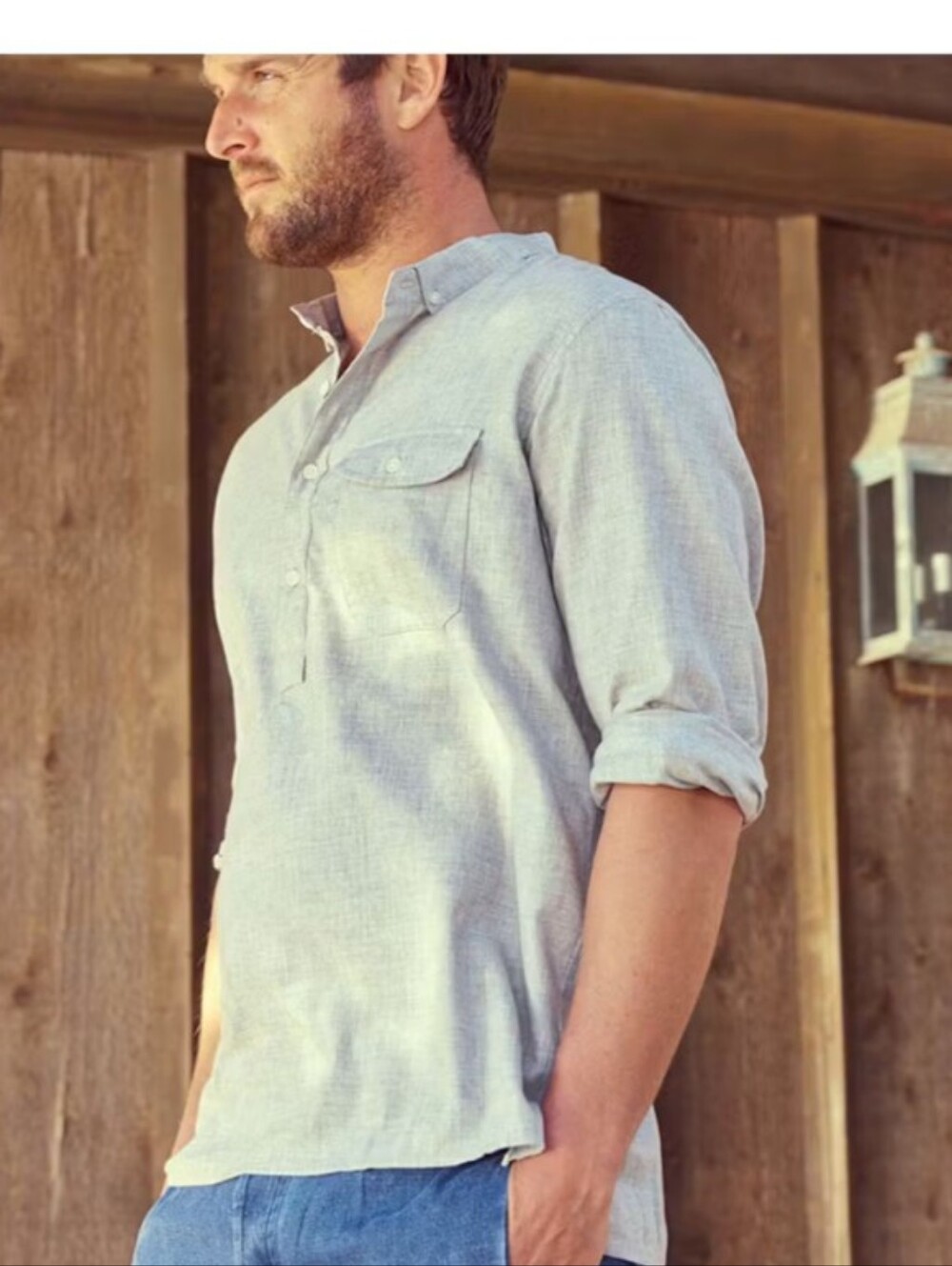 Outerknown Long Sleeve Popover Collared Shirt Organic Cotton